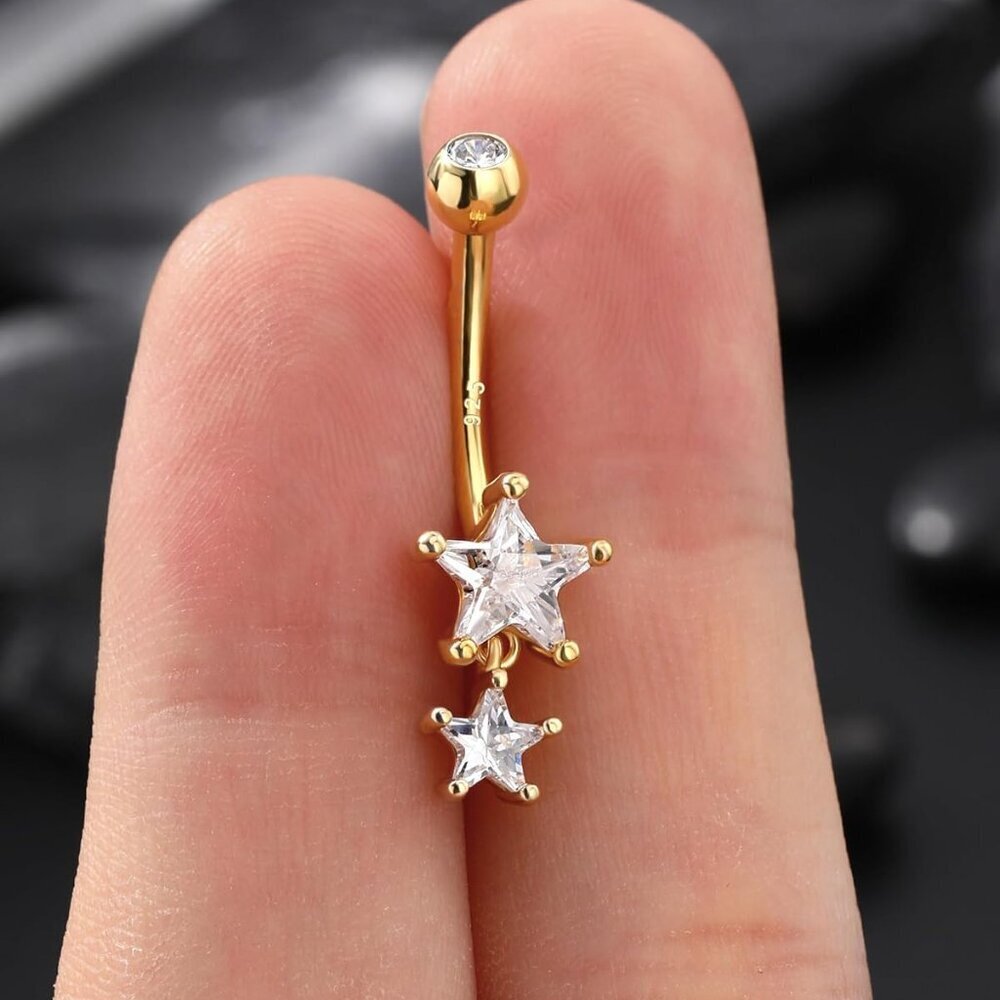 Sterling Silver Belly Button Ring Dangle Star 14g… - image 6
